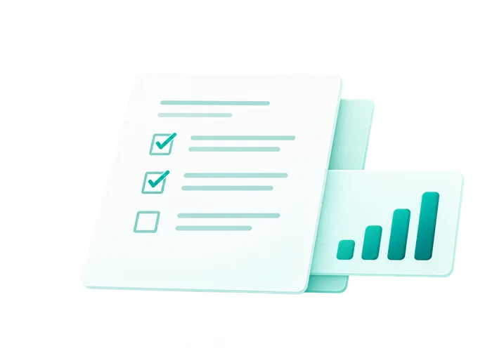 Answer sheets with assessment feedback and a progress chart